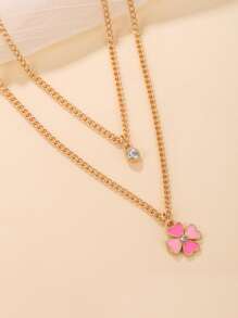 2pcs/set Rhinestone Clover Charm Necklace - Yellow Gold - View 2