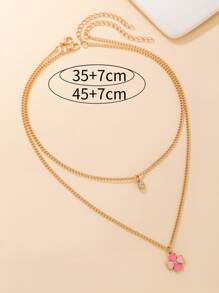 2pcs/set Rhinestone Clover Charm Necklace - Yellow Gold - View 3