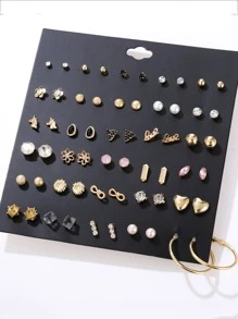 30 cặp/bộ Ngẫu nhiên Đồ trang trí Rhinestone & Faux Pearl  Hoa tai - Vàng - Xem 1