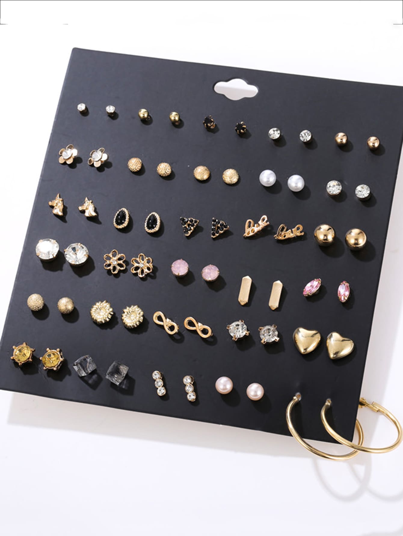 30 cặp/bộ Ngẫu nhiên Đồ trang trí Rhinestone & Faux Pearl  Hoa tai - Vàng - Xem 1