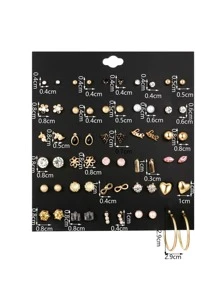 30 cặp/bộ Ngẫu nhiên Đồ trang trí Rhinestone & Faux Pearl  Hoa tai - Vàng - Xem 3
