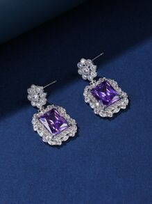 Bông tai thả trang trí bằng đá khối Zirconia - Màu tím - Xem 2