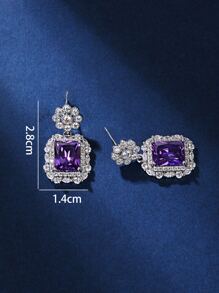 Bông tai thả trang trí bằng đá khối Zirconia - Màu tím - Xem 4