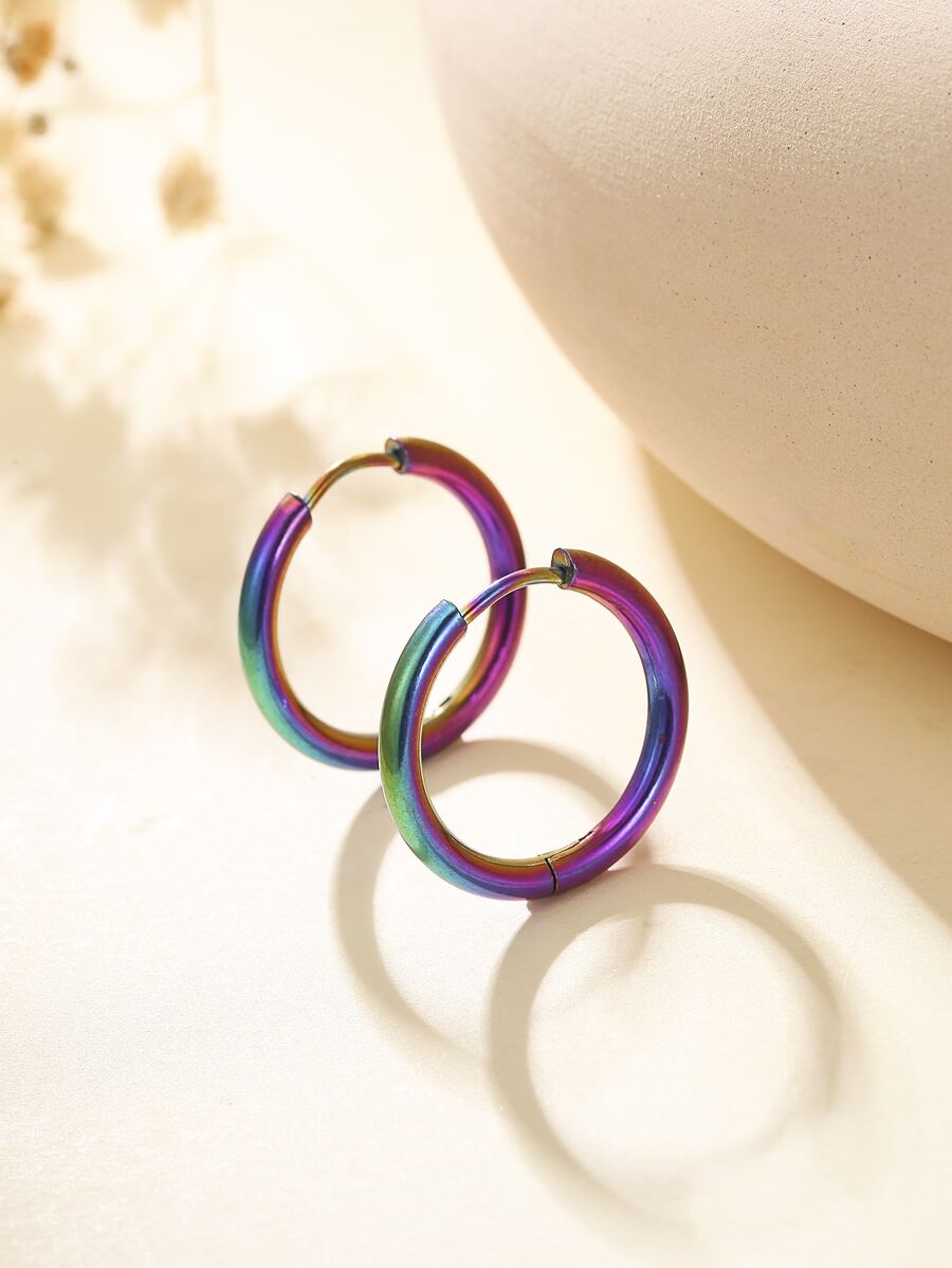 Holographic Hoop Earrings - Multicolor - View 1