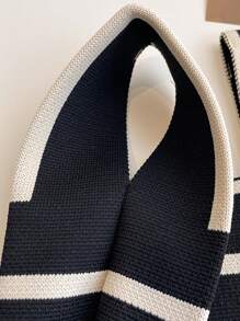 手工針織手提包女士迷你打結手腕包休閒顏色寬條紋格紋托特包學生購物袋 - 彩色 - 查看 5