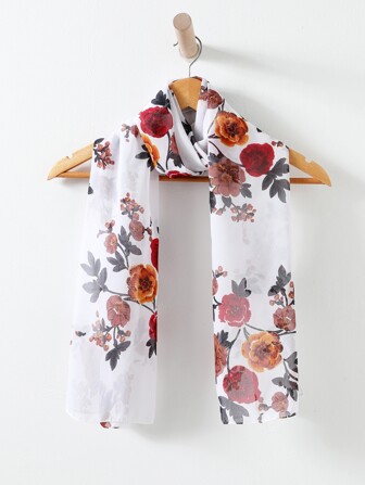 1 件优雅花卉印花雪纺围巾/头巾'