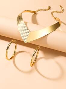 3pcs/set Textured Jewelry Set - Yellow Gold - View 2