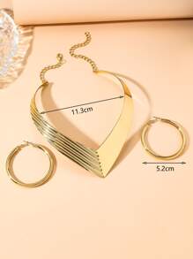3pcs/set Textured Jewelry Set - Yellow Gold - View 3