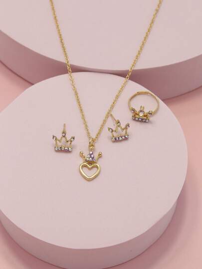 4pcs/set Girls Crown Decor Jewelry Set