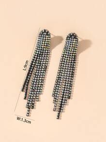 水鑽流蘇耳墜 - 黑色 - 查看 3