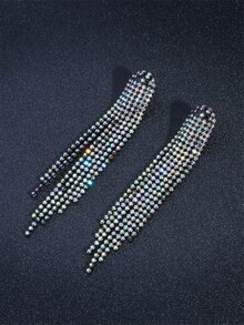 水鑽流蘇耳墜 - 黑色 - 查看 4