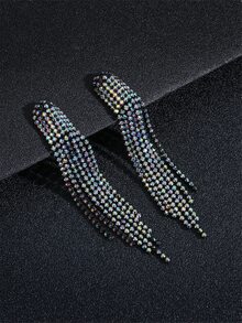 水鑽流蘇耳墜 - 黑色 - 查看 5