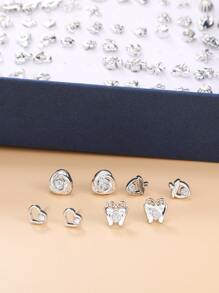 RINTOLER 100 pares de juego de aretes de plástico con diamantes de imitación geométricos elegantes y versátiles en color plateado - Plateado - Ver 2
