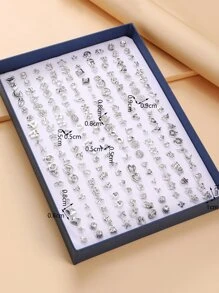 RINTOLER 100 pares de juego de aretes de plástico con diamantes de imitación geométricos elegantes y versátiles en color plateado - Plateado - Ver 3