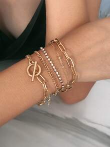 2入組/套水鑽裝飾手環 - 金色 - 查看 3