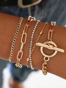 2入組/套水鑽裝飾手環 - 金色 - 查看 5