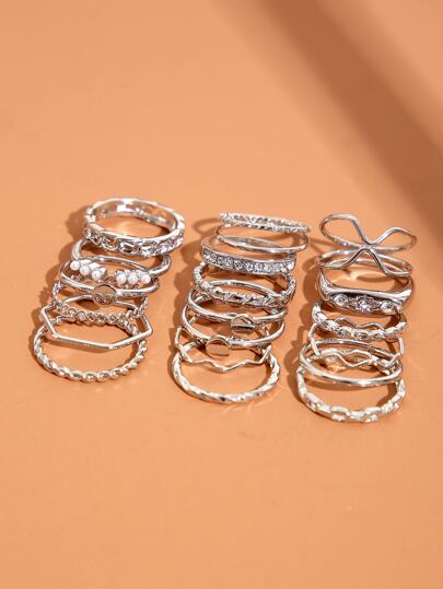 17KM 20pcs/Set Rhinestone Decor Ring