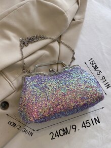 亮片裝飾吻鎖鏈條方包 - 紫色 - 查看 3