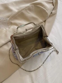 亮片裝飾吻鎖鏈條方包 - 紫色 - 查看 6