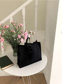 Minimalist Crochet Bag - Black - View 4