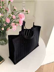 Minimalist Crochet Bag - Black - View 6