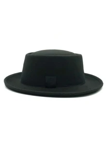 Men Solid Fedora Hat - Black - View 1