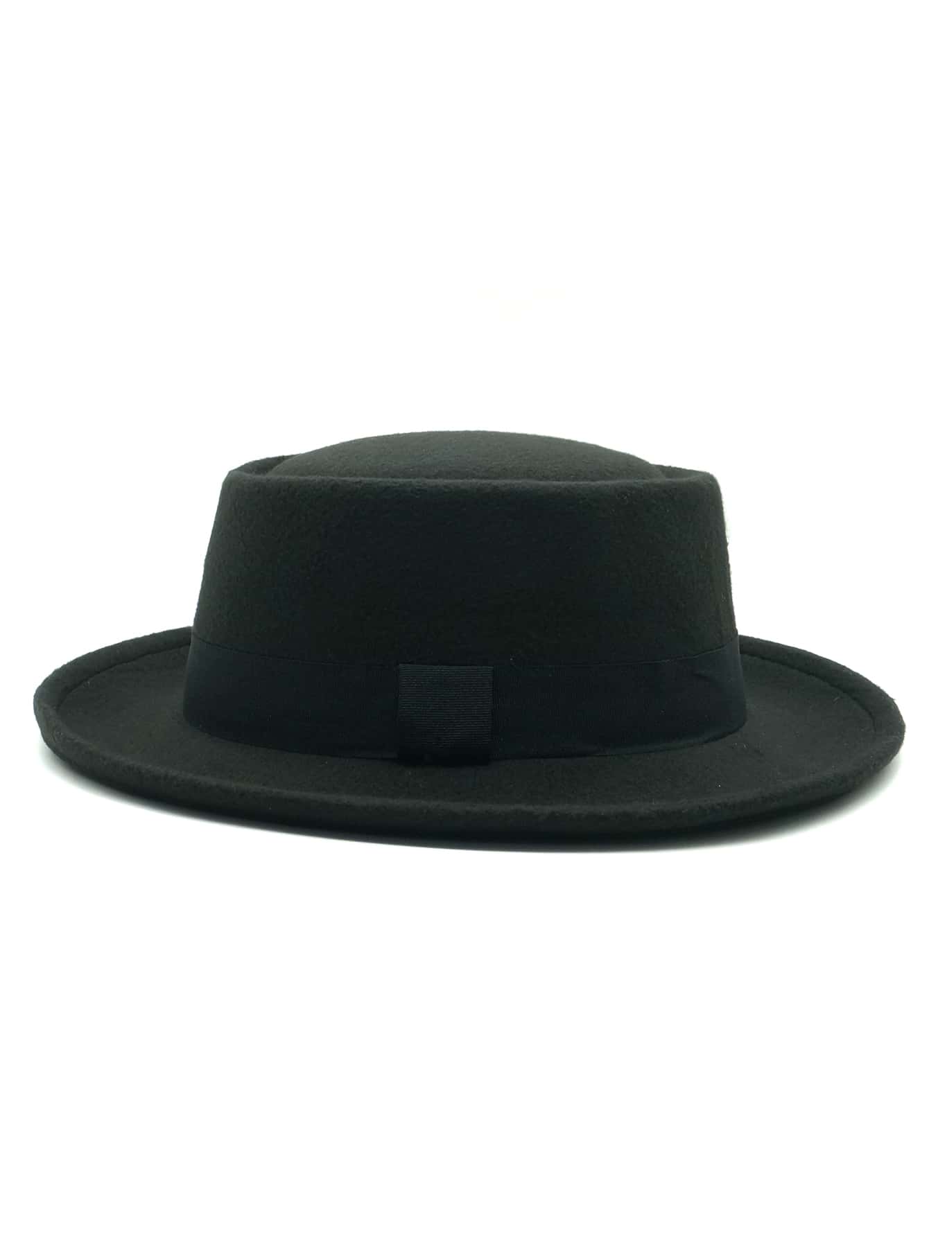 Men Solid Fedora Hat - Black - View 1