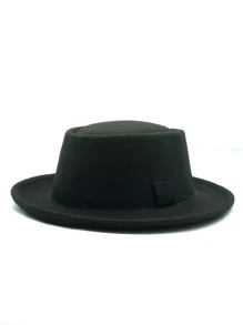 Men Solid Fedora Hat - Black - View 3