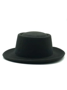 Men Solid Fedora Hat - Black - View 4
