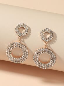 Rhinestone Circle Drop Earrings - Gold - View 2