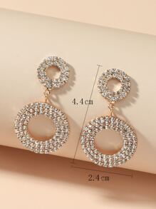 Rhinestone Circle Drop Earrings - Gold - View 3