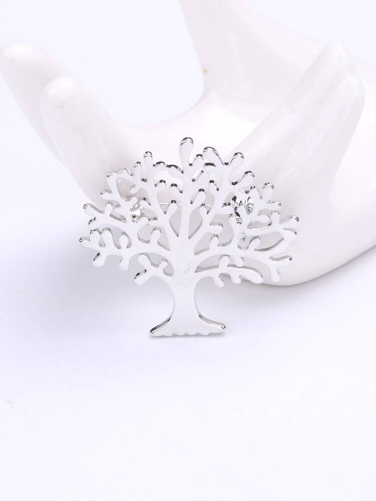 Tree Design Brooch - Silver - View 1