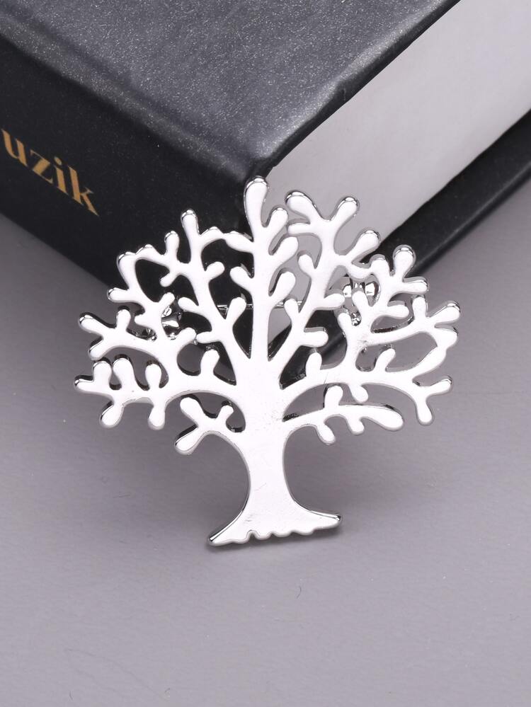 Tree Design Brooch - Silver - View 4