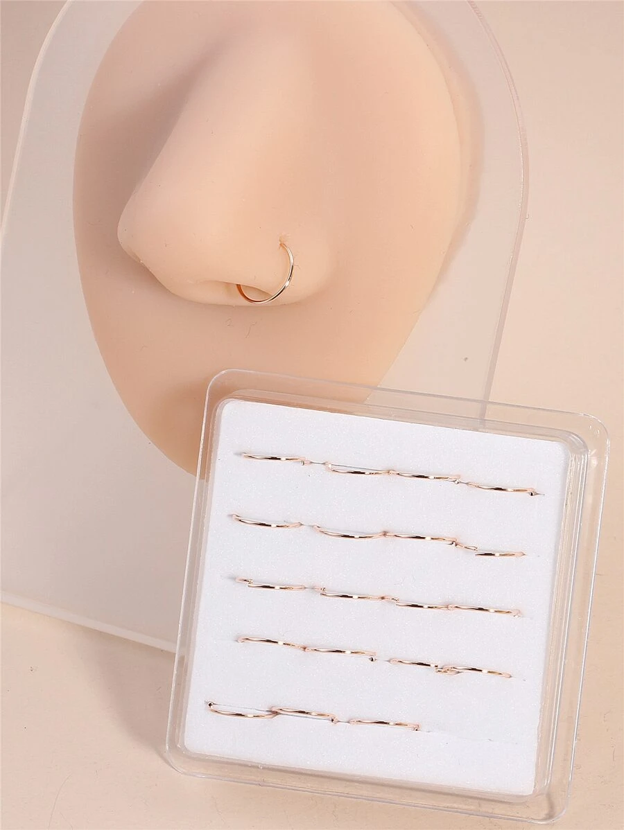 20 Cái/bộ Tối Giản Đơn Giản Nhẫn Mũi Đồng Cơ Thể Món Quà Trang Sức Cho Phụ Nữ & Bé Gái - Hoa hồng vàng - Xem 1