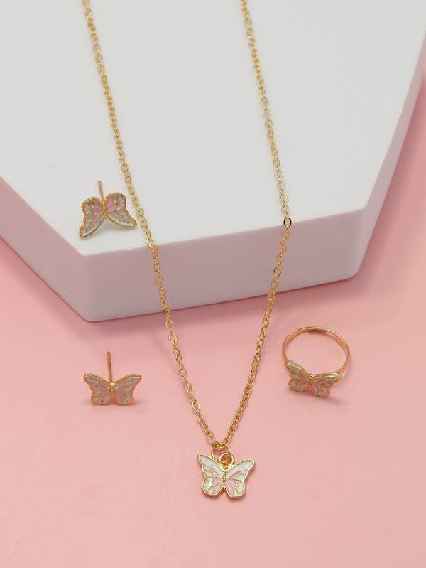 4pcs/set Girls Butterfly Decor Jewelry Set