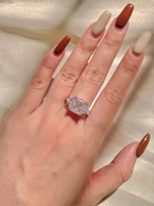 ESBERRY 1入組高閃耀黃色訂婚戒指婚戒適合女士S925純銀定情戒指永恆戒指精細首飾類禮品適合派對約會 - 粉色 - 查看 3