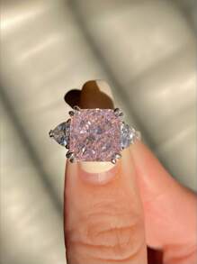 ESBERRY 1入組高閃耀黃色訂婚戒指婚戒適合女士S925純銀定情戒指永恆戒指精細首飾類禮品適合派對約會 - 粉色 - 查看 5