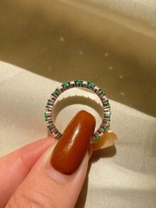 ESBERRY 1枚闪亮绿色锆石订婚/结婚戒指，女士925纯银承诺/永恒戒指，精致珠宝，派对/约会礼物 - 綠色 - 查看 8