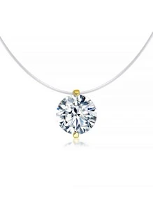 Cubic Zirconia Charm Silver Necklace - Gold - View 1