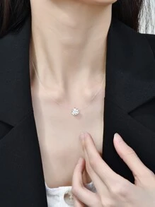 Cubic Zirconia Charm Silver Necklace - Gold - View 2