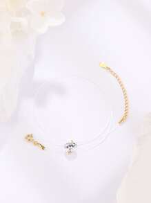 Cubic Zirconia Charm Silver Necklace - Gold - View 3