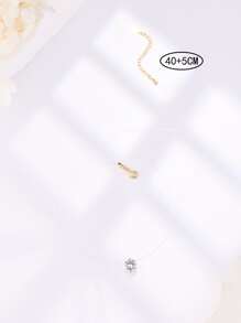 Cubic Zirconia Charm Silver Necklace - Gold - View 4