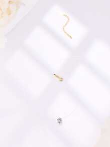 Cubic Zirconia Charm Silver Necklace - Gold - View 5