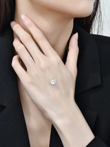 Cubic Zirconia Charm Silver Necklace - Gold - View 6