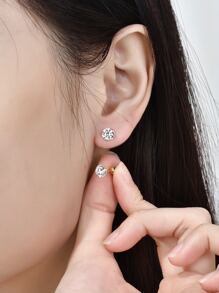 ELSEDES 1 Pair 4-Claw Zirconia S925 Sterling Silver Stud Earrings, Showcase Fashionable Charm, Quality Jewelry Suitable For Women's Daily, Party, Anniversary Outfits - Gold - View 2