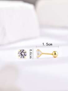 ELSEDES 1 Pair 4-Claw Zirconia S925 Sterling Silver Stud Earrings, Showcase Fashionable Charm, Quality Jewelry Suitable For Women's Daily, Party, Anniversary Outfits - Gold - View 4