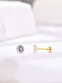 ELSEDES 1 Pair 4-Claw Zirconia S925 Sterling Silver Stud Earrings, Showcase Fashionable Charm, Quality Jewelry Suitable For Women's Daily, Party, Anniversary Outfits - Gold - View 5