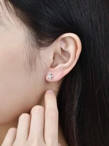 ELSEDES 1 Pair 4-Claw Zirconia S925 Sterling Silver Stud Earrings, Showcase Fashionable Charm, Quality Jewelry Suitable For Women's Daily, Party, Anniversary Outfits - Gold - View 6