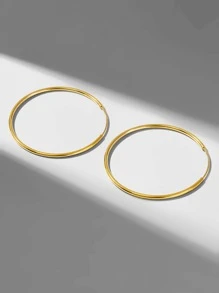 ESBERRY 1對40mm圓耳環適合女士S925純銀黃金顏色派對日常穿著精細首飾類禮物 - 金黃色 - 查看 4