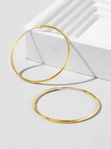 ESBERRY 1對40mm圓耳環適合女士S925純銀黃金顏色派對日常穿著精細首飾類禮物 - 金黃色 - 查看 2